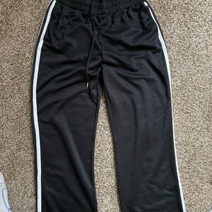 Black Track Pants with White Stripes